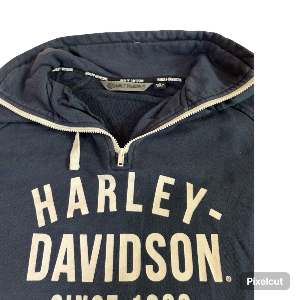 Harley-Davidson Mens Slim Fit Quarter Zip Sweatshirt Navy Blue Yellow Medium - Picture 5 of 6